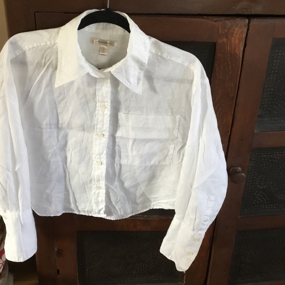 Banana Republic White Linen Collared Shirt